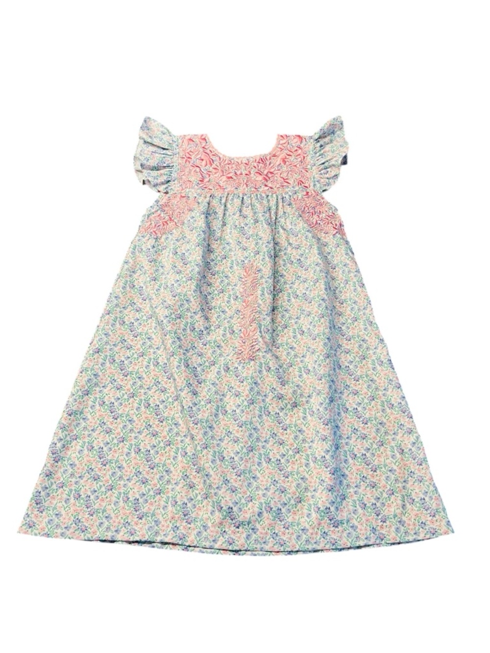 Six Honeybees Pink & Blue Floral Casual Dress With Gorgeous Embroidery Size 8